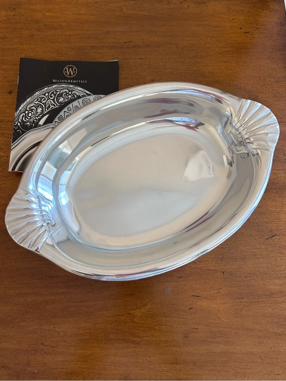 Wilton Armetale Silver-Tone Oval Serving Tray with Scallop Shell Handles